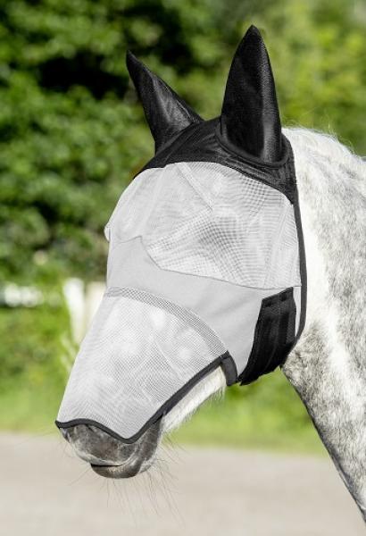 Fliegenmaske mit doppeltem Klettverschluss, mit Ohrenschutz und wahlweise Nüsternschutz Fliegenmaske mit doppeltem Klettverschluss, mit Ohrenschutz und wahlweise Nüsternschutz